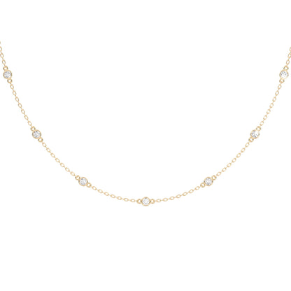 Derosa Jewels Lab Grown Diamond Station Necklace 4 CT Total (15 Stone) – 10K 14K 18K Solid Gold, Bezel Set Round Diamonds, 16"+2" Adjustable Chain, Yellow White Rose Gold