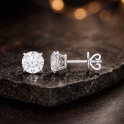 Certified 2-5 Carat Round Cut Diamond Stud Earrings for Women – Classic Solitaire Round Diamond Studs in 10K, 14K & 18K – Rose, White and Yellow Gold