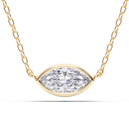 Derosa Jewels 1 Carat Marquise Cut Lab Grown Diamond East West Pendant Necklace for Women | Bezel Set Solitaire in 10K 14K 18K Rose White Yellow Gold | Modern Minimal Fine Jewelry Gift for Her