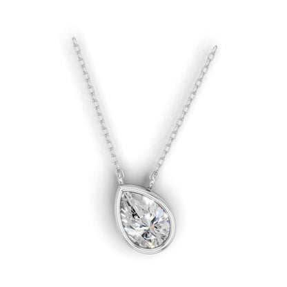 Derosa Jewels Lab Grown Pear Shape Diamond Pendant Necklace for Women | 0.75 Carat Bezel Set F-G/VS Diamond | Solid 10K 14K 18K Rose White Yellow Gold | Teardrop Solitaire Necklace Gift