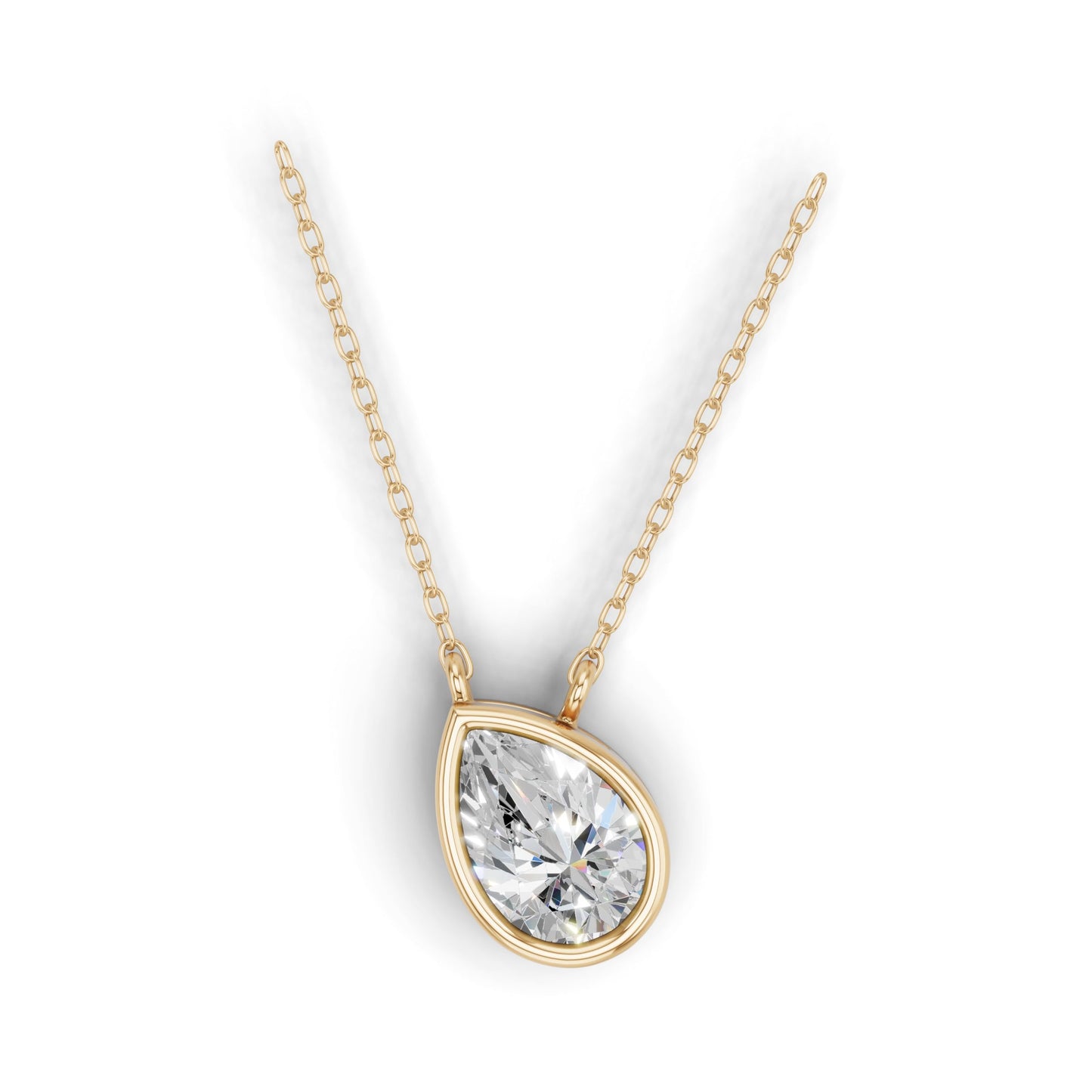 Derosa Jewels Lab Grown Pear Shape Diamond Pendant Necklace for Women | 0.75 Carat Bezel Set F-G/VS Diamond | Solid 10K 14K 18K Rose White Yellow Gold | Teardrop Solitaire Necklace Gift