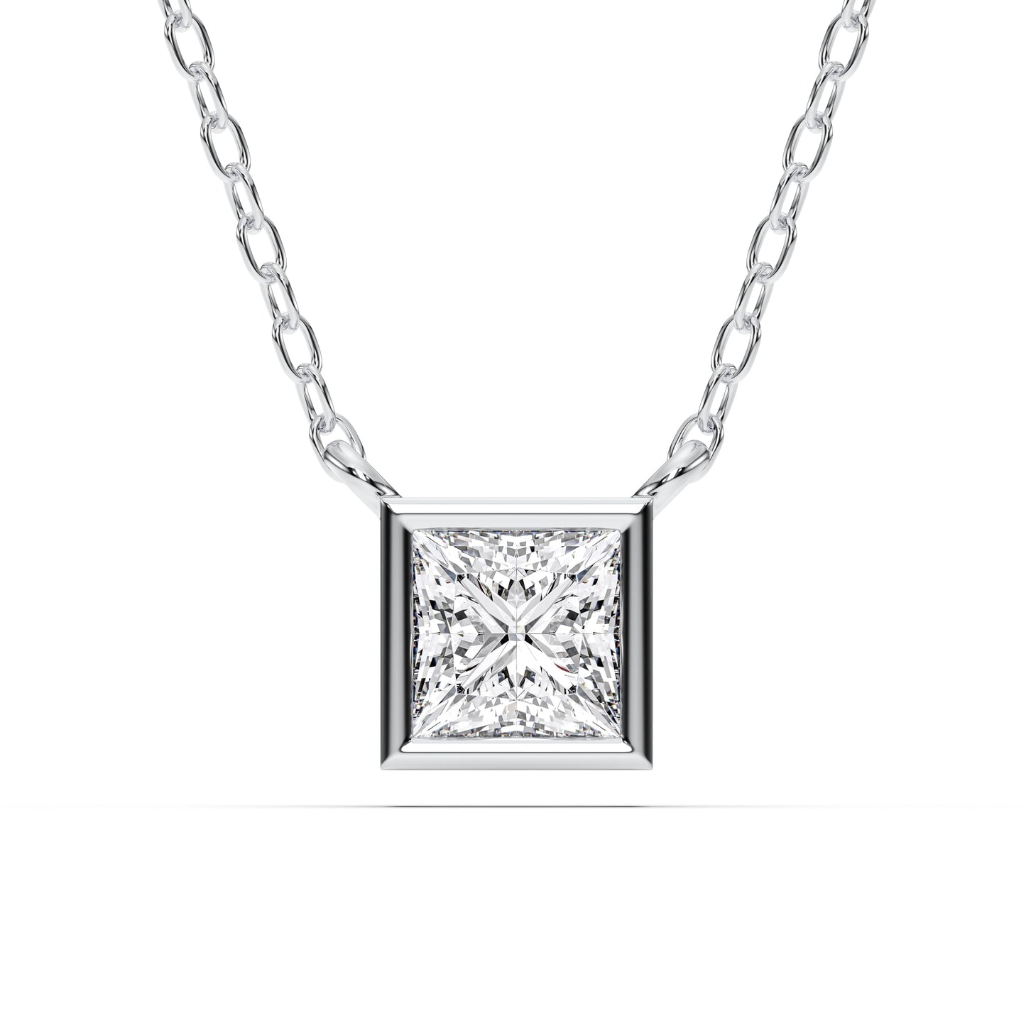 Derosa Jewels 1 Carat Princess Cut Lab Grown Diamond Pendant Necklace for Women | Bezel Set Solitaire Diamond Necklace | 10K 14K 18K Yellow White Rose Gold | Minimal Elegant Jewelry Gift
