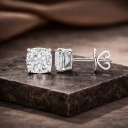 Certified 2-5 Carat Cushion Cut Diamond Stud Earrings for Women – Solitaire 4 Prong Setting – 10K, 14K & 18K – White Gold, Yellow Gold & Rose Gold