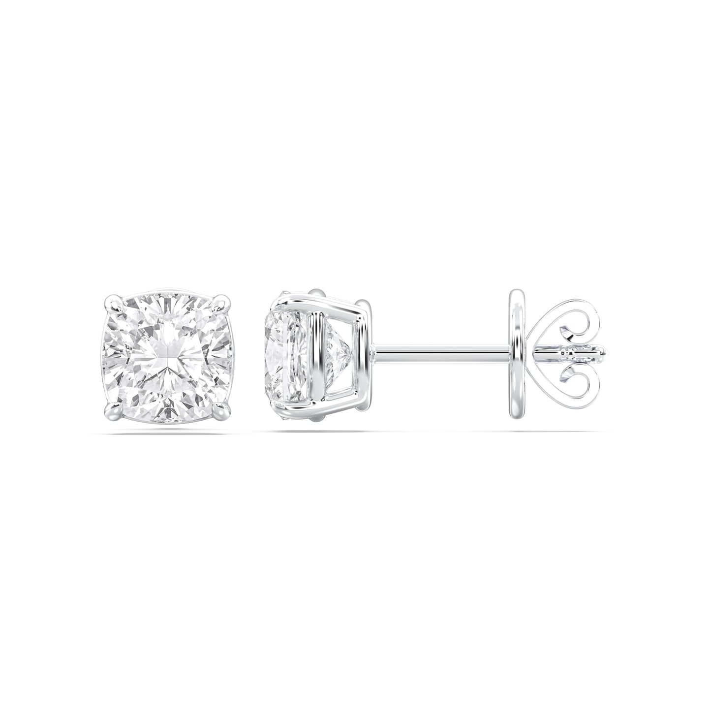 Certified 2-5 Carat Cushion Cut Diamond Stud Earrings for Women – Solitaire 4 Prong Setting – 10K, 14K & 18K – White Gold, Yellow Gold & Rose Gold