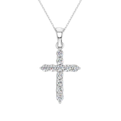 Lab Grown Diamond Double Prong Cross Pendant Necklace for Women | 0.25 - 1.00 Carat Round Cut F-G/VS Diamonds | Solid 10K/14K/18K Rose, White, Yellow Gold | 18 Inch Chain Religious Jewelry Gift