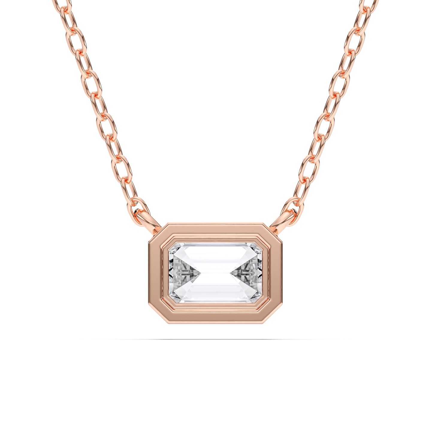 0.50 Carat East West Emerald Cut Lab Grown Diamond Pendant Necklace | Solid 10K 14K 18K Gold | Horizontal Solitaire Necklace in Rose, White, or Yellow Gold | Dainty Fine Jewelry Gift for Women
