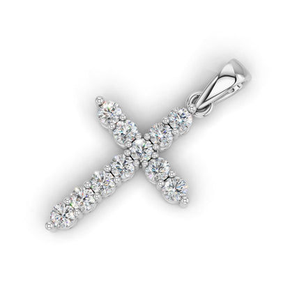 Lab Grown Diamond Double Prong Cross Pendant Necklace for Women | 0.25 - 1.00 Carat Round Cut F-G/VS Diamonds | Solid 10K/14K/18K Rose, White, Yellow Gold | 18 Inch Chain Religious Jewelry Gift