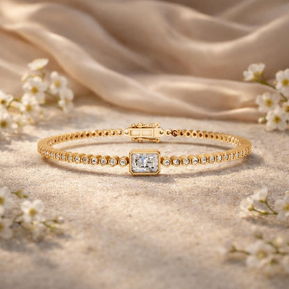 Derosa Jewels Certified Radiant Cut Lab Grown Diamond Tennis Bracelet for Women – 7 Inch, Sterling Silver, Yellow Gold Plated or Rose Gold Plated, Radiant Center Stone Diamond Bracelet