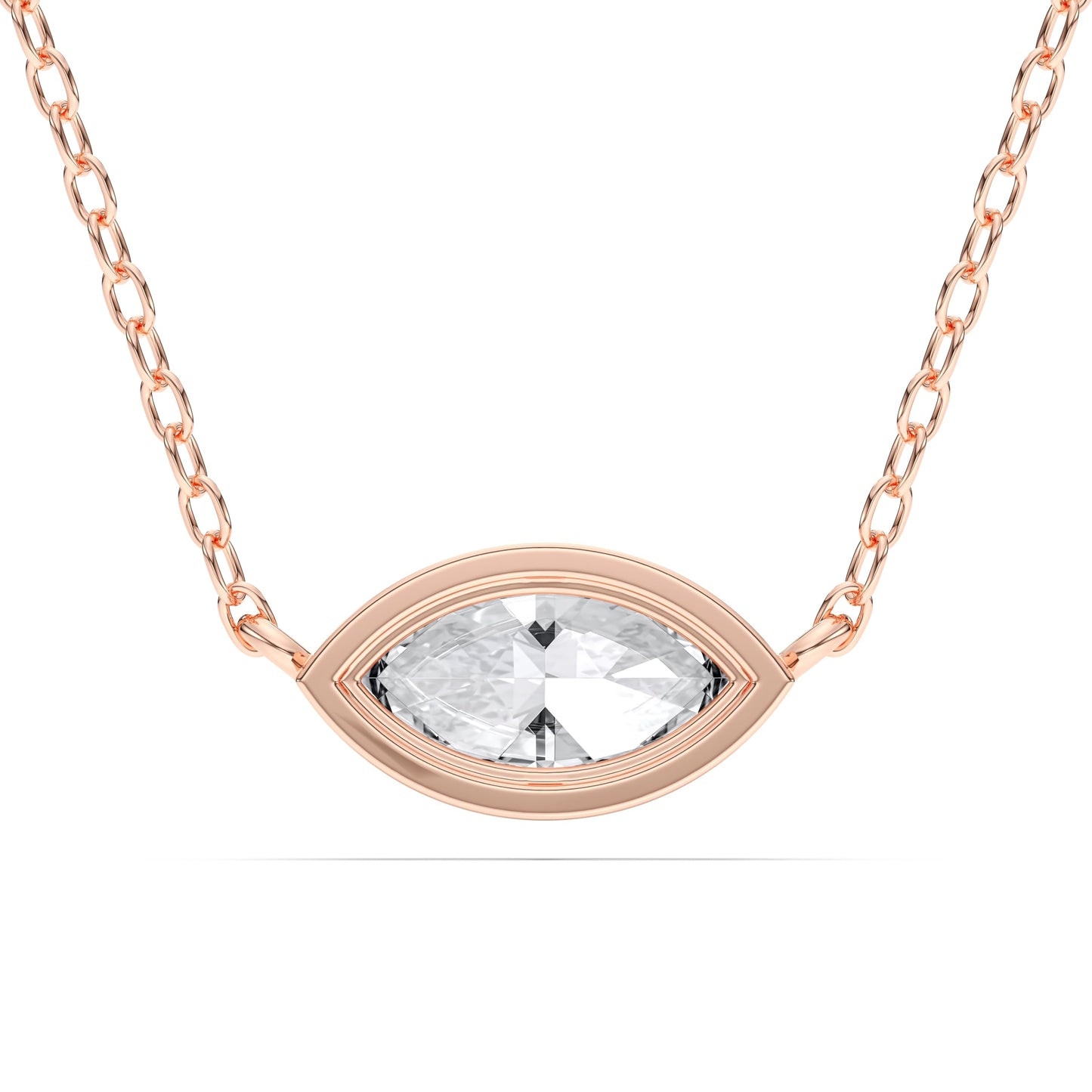 Derosa Jewels 1 Carat Marquise Cut Lab Grown Diamond East West Pendant Necklace for Women | Bezel Set Solitaire in 10K 14K 18K Rose White Yellow Gold | Modern Minimal Fine Jewelry Gift for Her