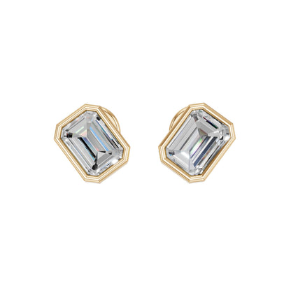 1.5 Carat Total Lab Grown Diamond Emerald Cut Stud Earrings for Women in 10K/14K/18K Gold | Push Back Solitaire Earrings | Available in Yellow, White & Rose Gold