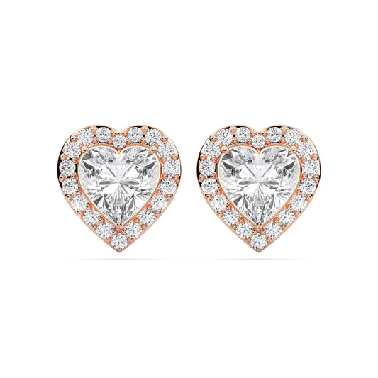 Certified Heart Halo Diamond Stud Earrings for Women – Heart Shape Diamond Earrings in 10K, 14K & 18K – Rose, White and Yellow Gold