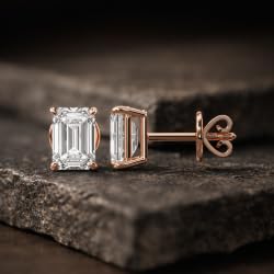 Certified 2-5 Carat Emerald Cut Diamond Stud Earrings for Women – Solitaire Emerald Shape Studs in 10K, 14K & 18K – Rose, White and Yellow Gold