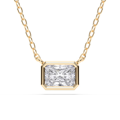 Derosa Jewels 1 Carat East West Radiant Cut Lab Grown Diamond Pendant Necklace for Women | 10K 14K 18K Solid Gold | Bezel Set Solitaire Necklace | D-F/VS Diamond | Modern Minimalist Jewelry Gift