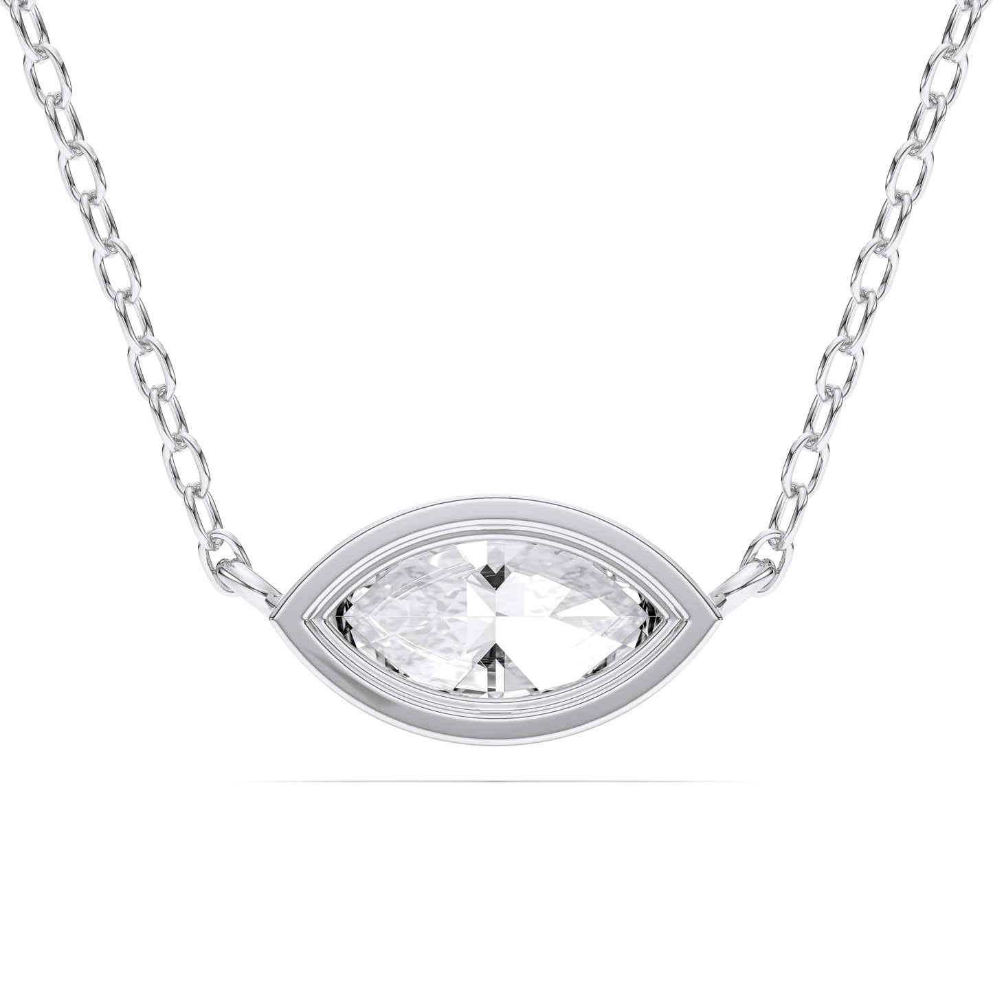 Derosa Jewels 1 Carat Marquise Cut Lab Grown Diamond East West Pendant Necklace for Women | Bezel Set Solitaire in 10K 14K 18K Rose White Yellow Gold | Modern Minimal Fine Jewelry Gift for Her