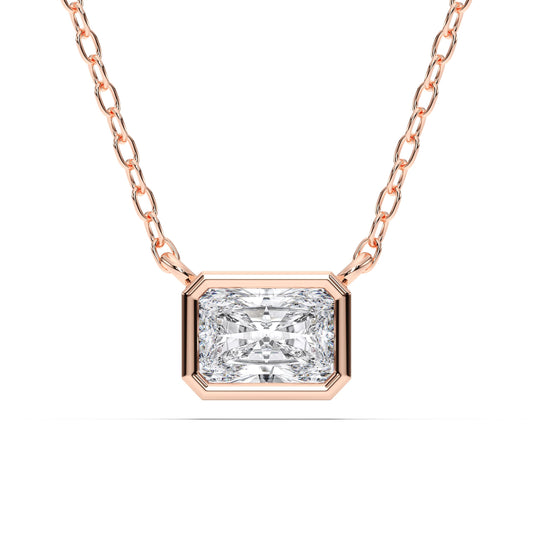 Derosa Jewels 1 Carat East West Radiant Cut Lab Grown Diamond Pendant Necklace for Women | 10K 14K 18K Solid Gold | Bezel Set Solitaire Necklace | D-F/VS Diamond | Modern Minimalist Jewelry Gift