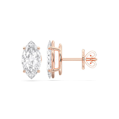 Cerified 2-5 Carat Marquise Cut Diamond Stud Earrings for Women – Solitaire Prong Set Earrings – Available in 10K, 14K & 18K – White, Yellow & Rose Gold