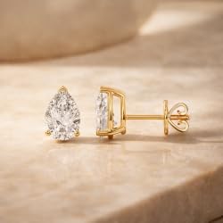 Certified 2-5 Carat Pear Cut Diamond Stud Earrings for Women – Classic Solitaire 3 Prong Setting – 10K, 14K & 18K – White Gold, Yellow Gold & Rose Gold