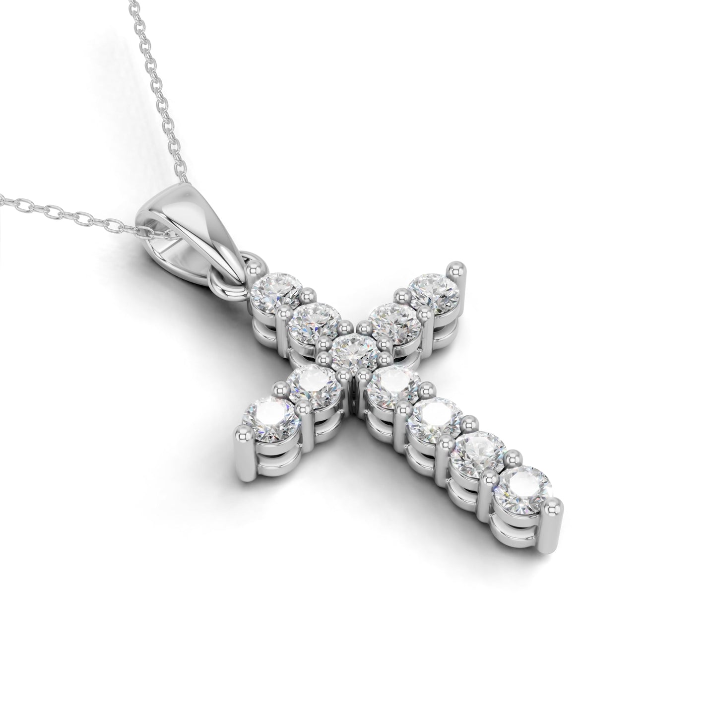 Lab Grown Diamond Double Prong Cross Pendant Necklace for Women | 0.25 - 1.00 Carat Round Cut F-G/VS Diamonds | Solid 10K/14K/18K Rose, White, Yellow Gold | 18 Inch Chain Religious Jewelry Gift