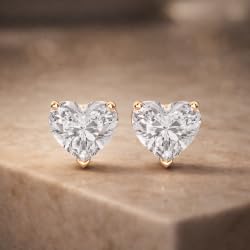 Certified 2-5 Carat Heart Cut Diamond Stud Earrings for Women – Solitaire Heart Shaped Studs – 10K, 14K & 18K – Rose, White and Yellow Gold – Solitaire Heart Shaped Studs