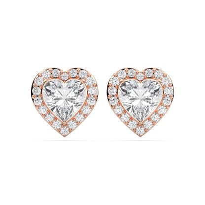 Certified Heart Halo Diamond Stud Earrings for Women – Heart Shape Diamond Earrings in 10K, 14K & 18K – Rose, White and Yellow Gold