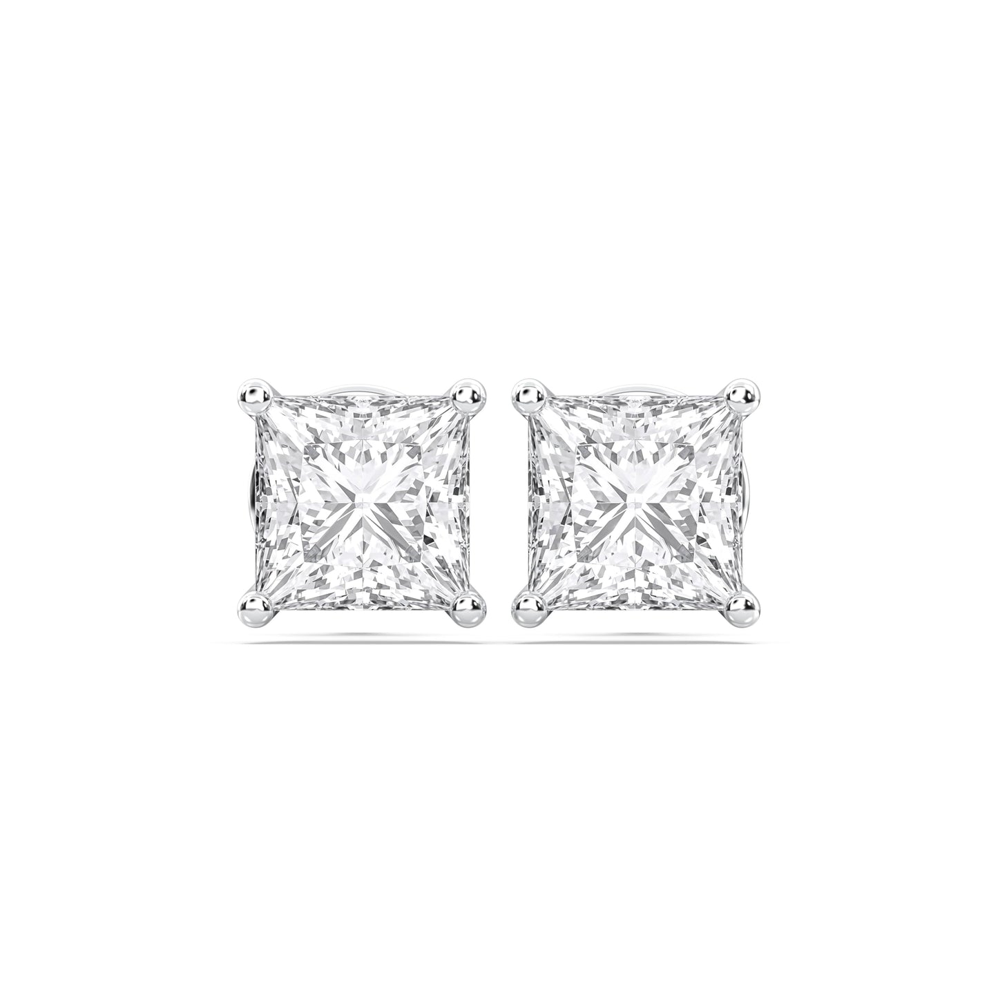Certified 2-5 Carat Princess Cut Diamond Stud Earrings for Women – Push Back Solitaire Princess Diamond Studs in 10K, 14K & 18K Gold – Rose, White and Yellow Gold