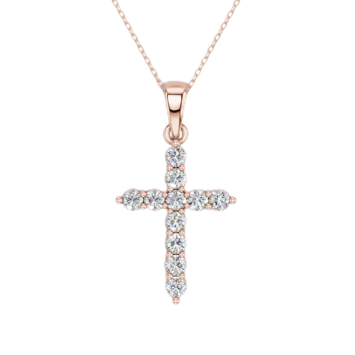 Lab Grown Diamond Double Prong Cross Pendant Necklace for Women | 0.25 - 1.00 Carat Round Cut F-G/VS Diamonds | Solid 10K/14K/18K Rose, White, Yellow Gold | 18 Inch Chain Religious Jewelry Gift