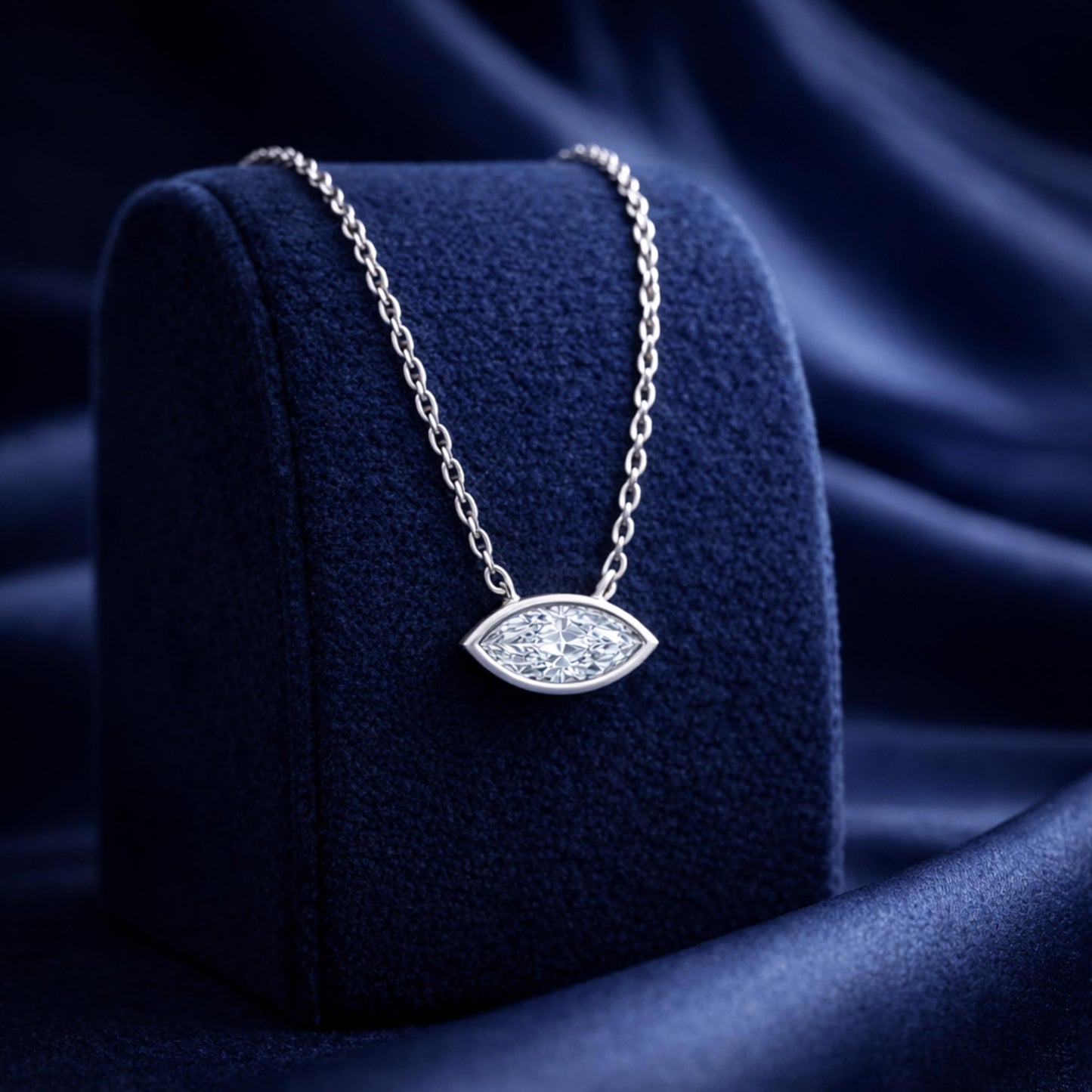 Derosa Jewels 1 Carat Marquise Cut Lab Grown Diamond East West Pendant Necklace for Women | Bezel Set Solitaire in 10K 14K 18K Rose White Yellow Gold | Modern Minimal Fine Jewelry Gift for Her