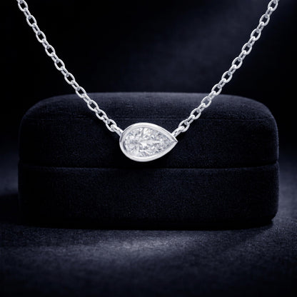 Derosa Jewels 1 Carat Pear Cut East West Lab Grown Diamond Pendant Necklace for Women | 10K 14K 18K Yellow White Rose Gold | Bezel Set Solitaire Diamond Necklace | Elegant Fine Jewelry Gift for Her