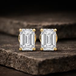 Certified 2-5 Carat Emerald Cut Diamond Stud Earrings for Women – Solitaire Emerald Shape Studs in 10K, 14K & 18K – Rose, White and Yellow Gold