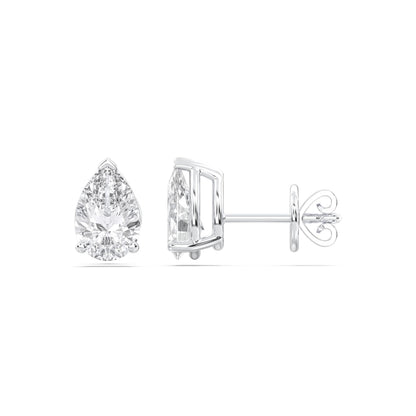 Certified 2-5 Carat Pear Cut Diamond Stud Earrings for Women – Classic Solitaire 3 Prong Setting – 10K, 14K & 18K – White Gold, Yellow Gold & Rose Gold