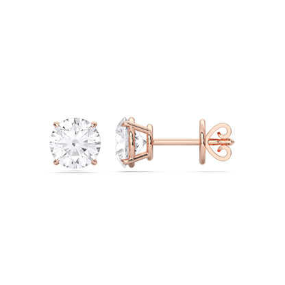Certified 2-5 Carat Round Cut Diamond Stud Earrings for Women – Classic Solitaire Round Diamond Studs in 10K, 14K & 18K – Rose, White and Yellow Gold