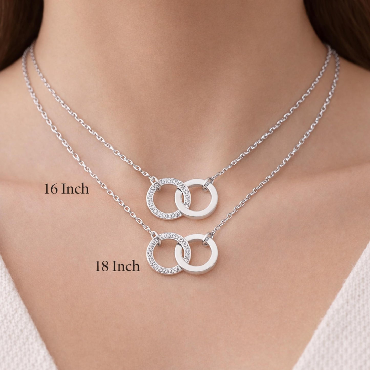Derosa Jewels Lab Grown Diamond Circle Necklace for Women in 10KT 14KT 18KT Gold (Yellow, White, Rose) | Double Circle Pendant | 16 Inch Necklace with 18 Inch Extension Chain
