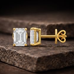 Certified 2-5 Carat Emerald Cut Diamond Stud Earrings for Women – Solitaire Emerald Shape Studs in 10K, 14K & 18K – Rose, White and Yellow Gold