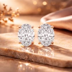 Certified 2-5 Carat Oval Cut Diamond Stud Earrings for Women – Classic Solitaire 4 Prong Setting – 10K, 14K & 18K – White Gold, Yellow Gold & Rose Gold