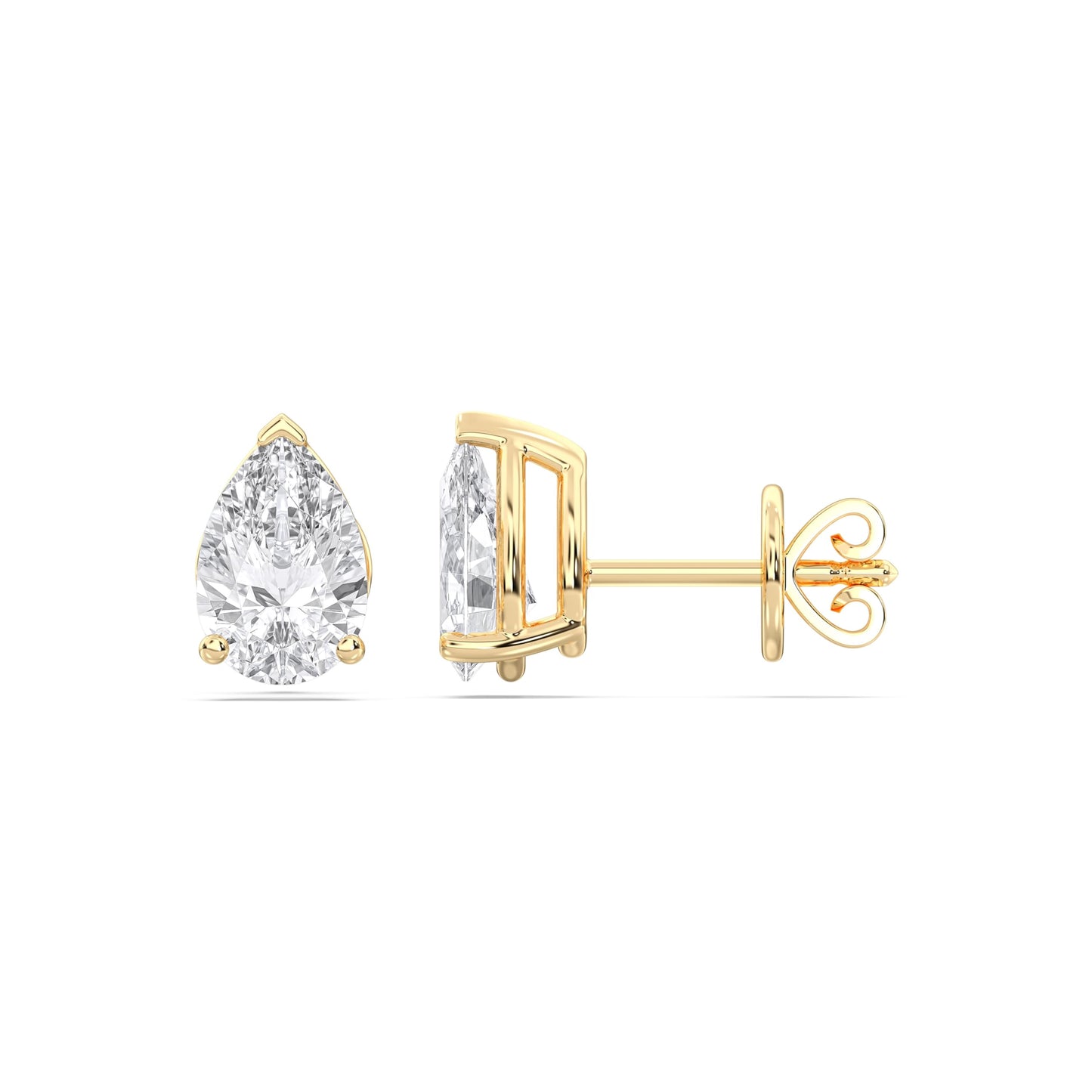 Certified 2-5 Carat Pear Cut Diamond Stud Earrings for Women – Classic Solitaire 3 Prong Setting – 10K, 14K & 18K – White Gold, Yellow Gold & Rose Gold