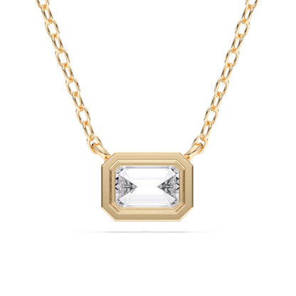 0.50 Carat East West Emerald Cut Lab Grown Diamond Pendant Necklace | Solid 10K 14K 18K Gold | Horizontal Solitaire Necklace in Rose, White, or Yellow Gold | Dainty Fine Jewelry Gift for Women