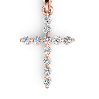 Derosa Jewels Lab Grown Diamond Cross Pendant Necklace for Women | 0.25-1.00 Carat Round Cut F-G/VS Diamonds | Solid 10K/14K/18K Rose, White, Yellow Gold | 18 Inch Chain Religious Jewelry Gift