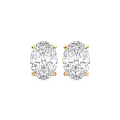 Certified 2-5 Carat Oval Cut Diamond Stud Earrings for Women – Classic Solitaire 4 Prong Setting – 10K, 14K & 18K – White Gold, Yellow Gold & Rose Gold