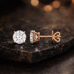 Certified 2-5 Carat Round Cut Diamond Stud Earrings for Women – Classic Solitaire Round Diamond Studs in 10K, 14K & 18K – Rose, White and Yellow Gold