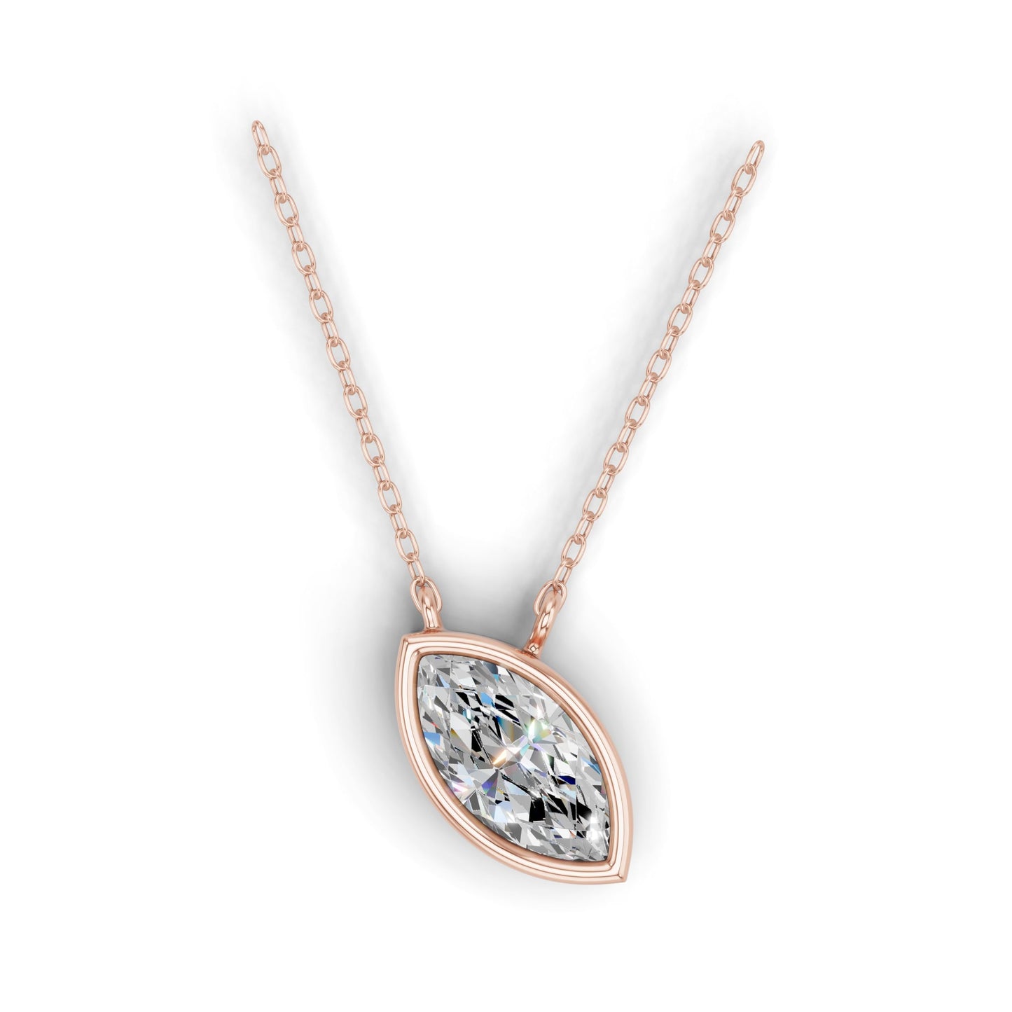 Derosa Jewels Lab Grown Marquise Cut Diamond Pendant Necklace for Women | 0.75 Carat Bezel Set F-G/VS Diamond | Solid 10K 14K 18K Rose White Yellow Gold | Dainty Solitaire Necklace Gift