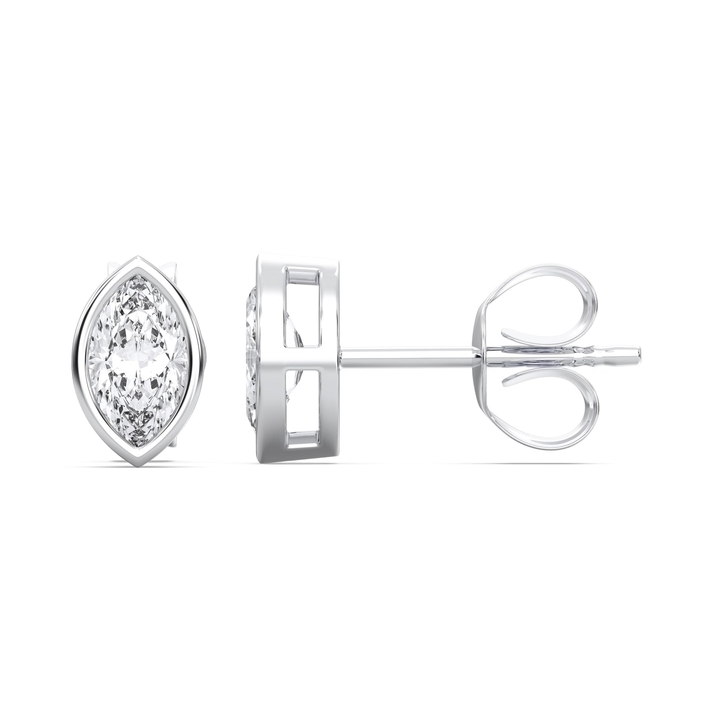 Certified 0.50-2 Carat Marquise Cut Bezel Set Diamond Stud Earrings for Women – Available in 10K, 14K & 18K – White Gold, Yellow Gold, Rose Gold