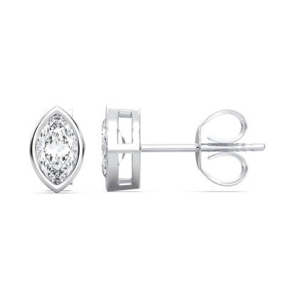 Certified 0.50-2 Carat Marquise Cut Bezel Set Diamond Stud Earrings for Women – Available in 10K, 14K & 18K – White Gold, Yellow Gold, Rose Gold