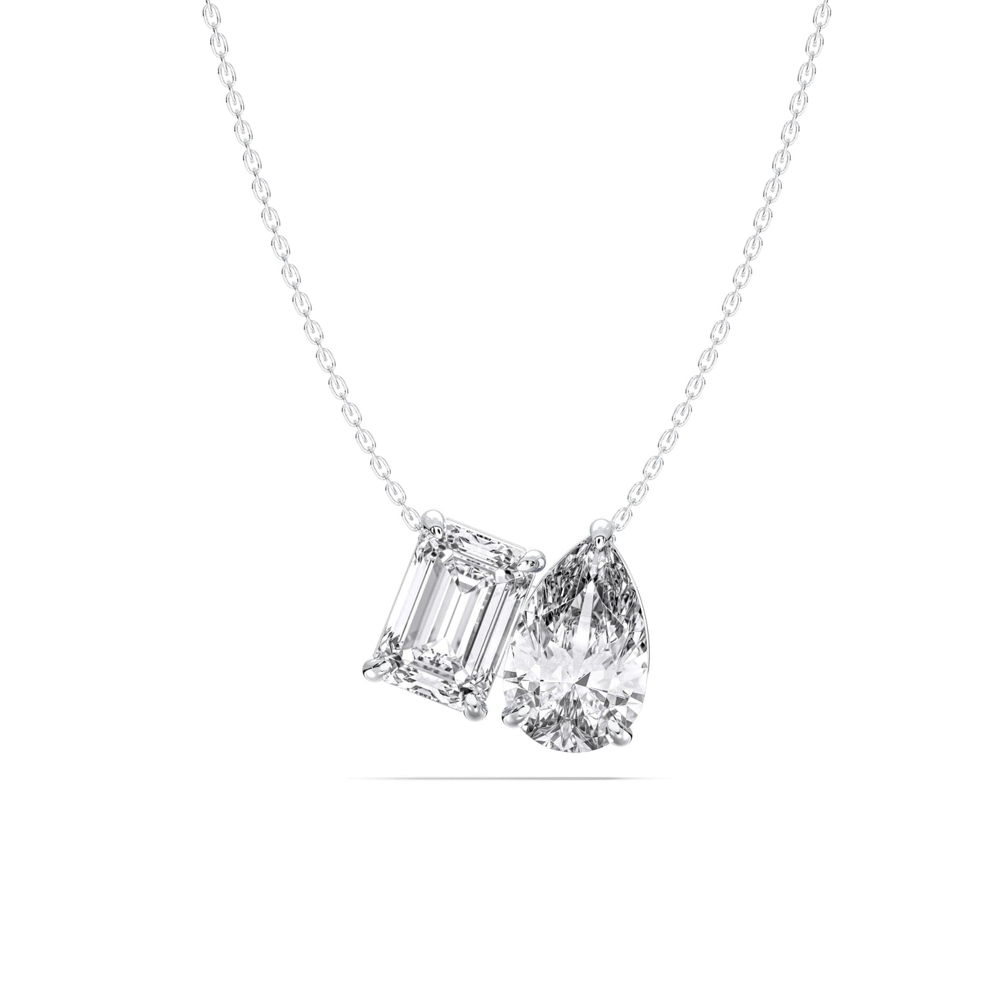 Derosa Jewels Two-Stone Diamond Duo Pendant Necklace for Women, Emerald & Pear Cut Lab-Grown Diamond – 10K 14K 18K Gold & 14K White Gold with Sterling Silver Chain