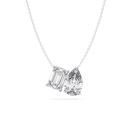 Derosa Jewels Two-Stone Diamond Duo Pendant Necklace for Women, Emerald & Pear Cut Lab-Grown Diamond – 10K 14K 18K Gold & 14K White Gold with Sterling Silver Chain