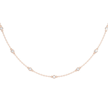 Derosa Jewels Lab Grown Diamond Station Necklace 4 CT Total (15 Stone) – 10K 14K 18K Solid Gold, Bezel Set Round Diamonds, 16"+2" Adjustable Chain, Yellow White Rose Gold