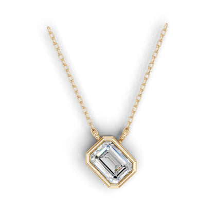 Derosa Jewels Lab Grown Emerald Cut Diamond Pendant Necklace for Women | 0.75 Carat Bezel Set F-G/VS Diamond | Solid 10K 14K 18K Rose White Yellow Gold | Elegant Solitaire Necklace Gift