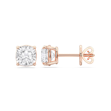 Certified 2-5 Carat Cushion Cut Diamond Stud Earrings for Women – Solitaire 4 Prong Setting – 10K, 14K & 18K – White Gold, Yellow Gold & Rose Gold