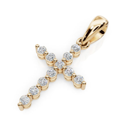 Derosa Jewels Lab Grown Diamond Cross Pendant Necklace for Women | 0.25-1.00 Carat Round Cut F-G/VS Diamonds | Solid 10K/14K/18K Rose, White, Yellow Gold | 18 Inch Chain Religious Jewelry Gift