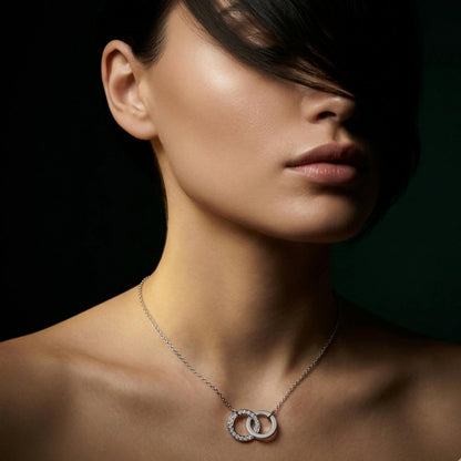 Derosa Jewels Lab Grown Diamond Circle Necklace for Women in 10KT 14KT 18KT Gold (Yellow, White, Rose) | Double Circle Pendant | 16 Inch Necklace with 18 Inch Extension Chain