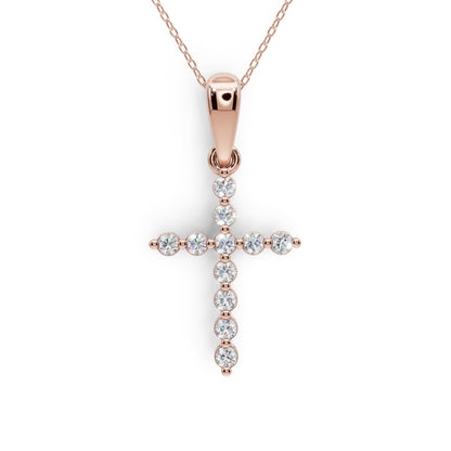 Derosa Jewels Lab Grown Diamond Cross Pendant Necklace for Women | 0.25-1.00 Carat Round Cut F-G/VS Diamonds | Solid 10K/14K/18K Rose, White, Yellow Gold | 18 Inch Chain Religious Jewelry Gift